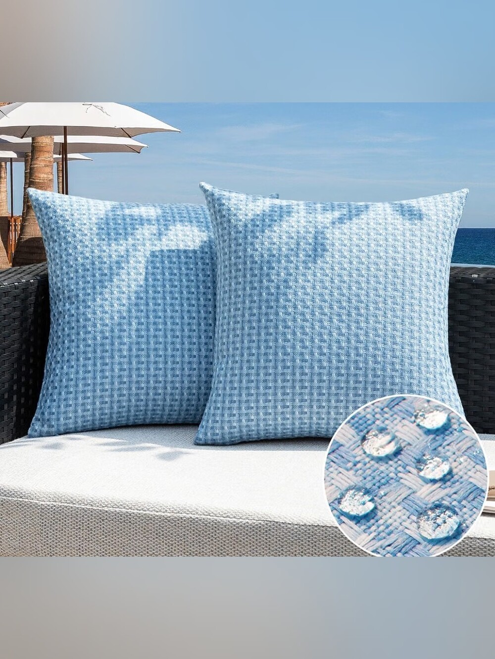 Outdoor Water-Resistant Waffle Texture Throw Pillow Covers-16 X 16